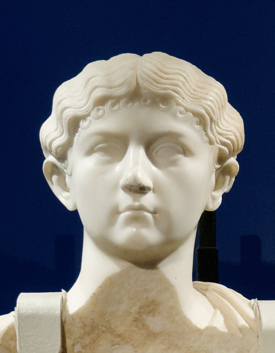 Marble statue head of Claudia Antonia, daughter of Claudius, Domus Romana, Mdina, Malta