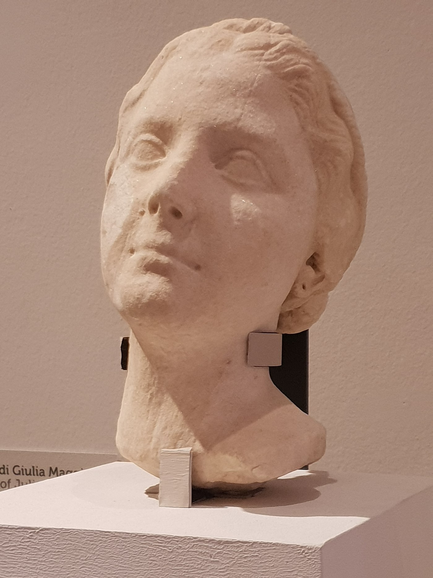 Marble portrait bust identified as Julia the Younger, granddaughter of Augustus